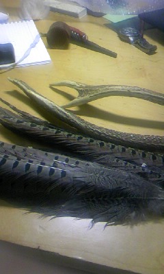 キジの羽と鹿の角